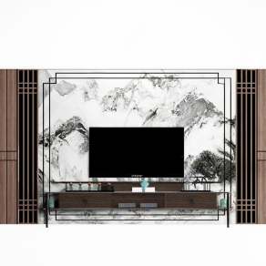 新中式电视背景墙3D模型下载